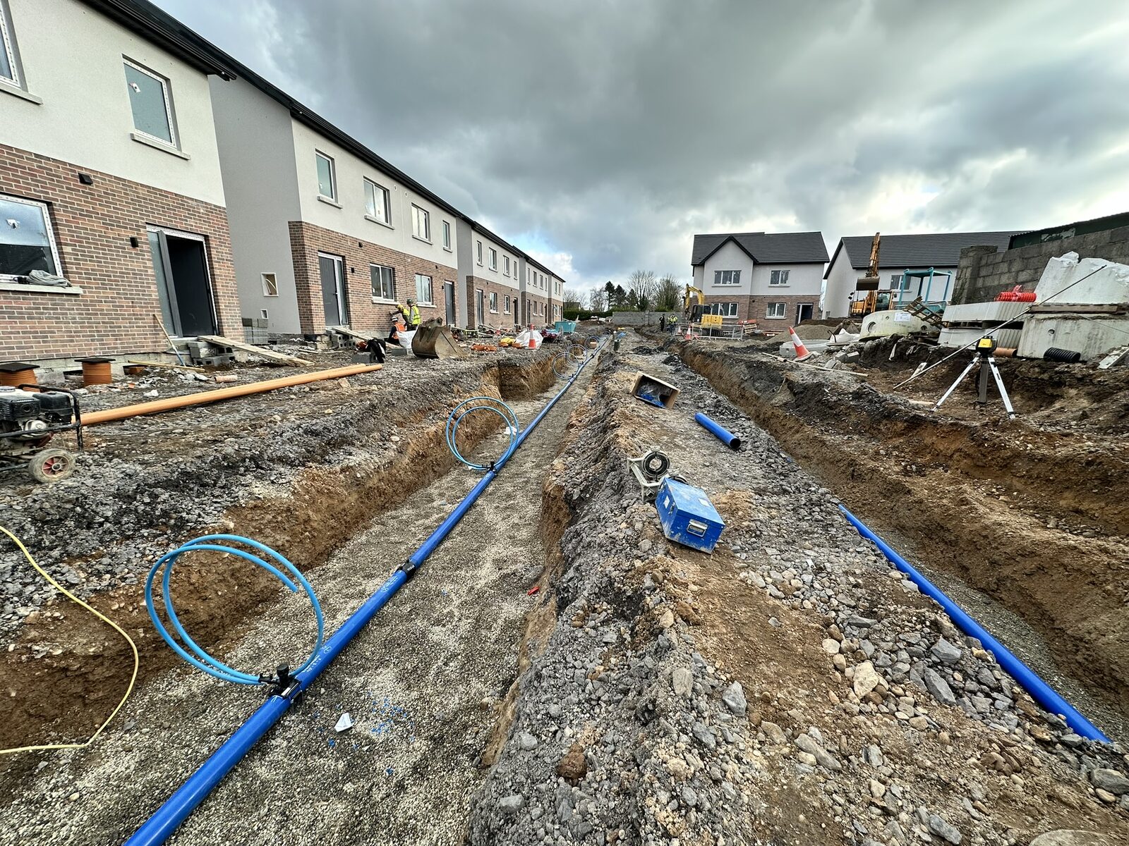 110mm polyethylene water main laid in trench