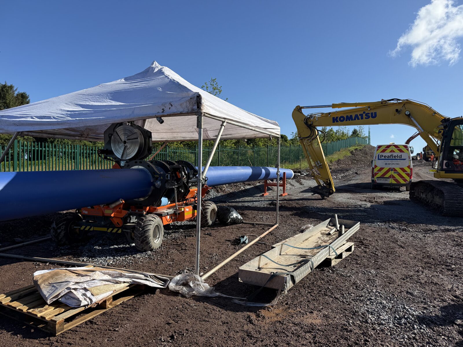 Butt fusion welding machine on large diameter HDPE pipeline site