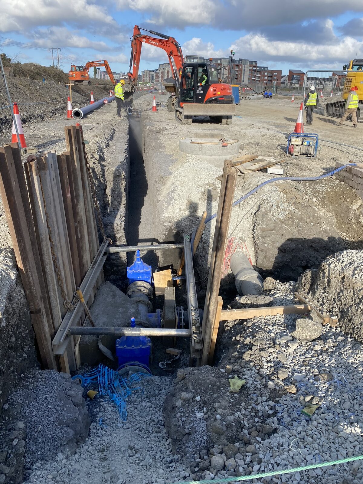 Water main installation on civil engineering scheme